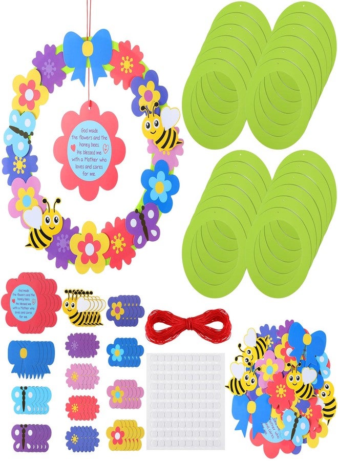 Qilery 24 Sets Jumbo Mother's Day Craft 10.63 Inch Mother's Day DIY Flower Wreath for Mom with Butterfly Honey Bees Paper Wreaths Christian Home Activities - Image 1